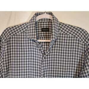 Ermenegildo Zegna Men's Blue Black Plaid Button Down Shirt Medium